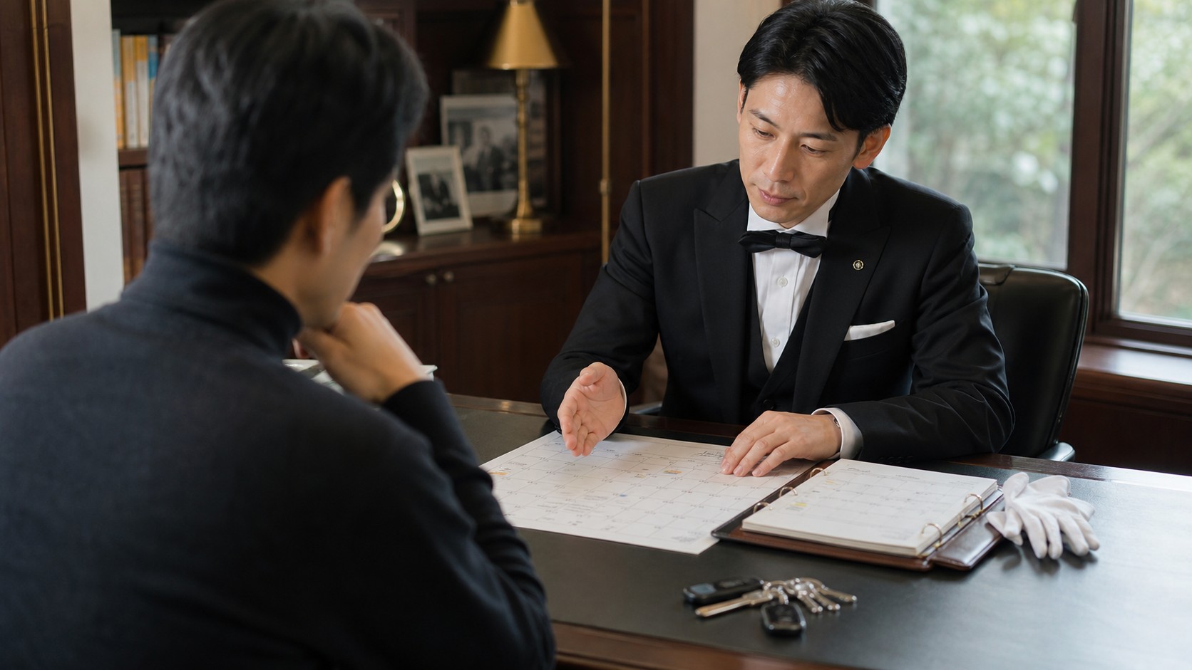 月間予定表を依頼者と確認し、継続的な邸宅管理を調整するセカンドスチュワード