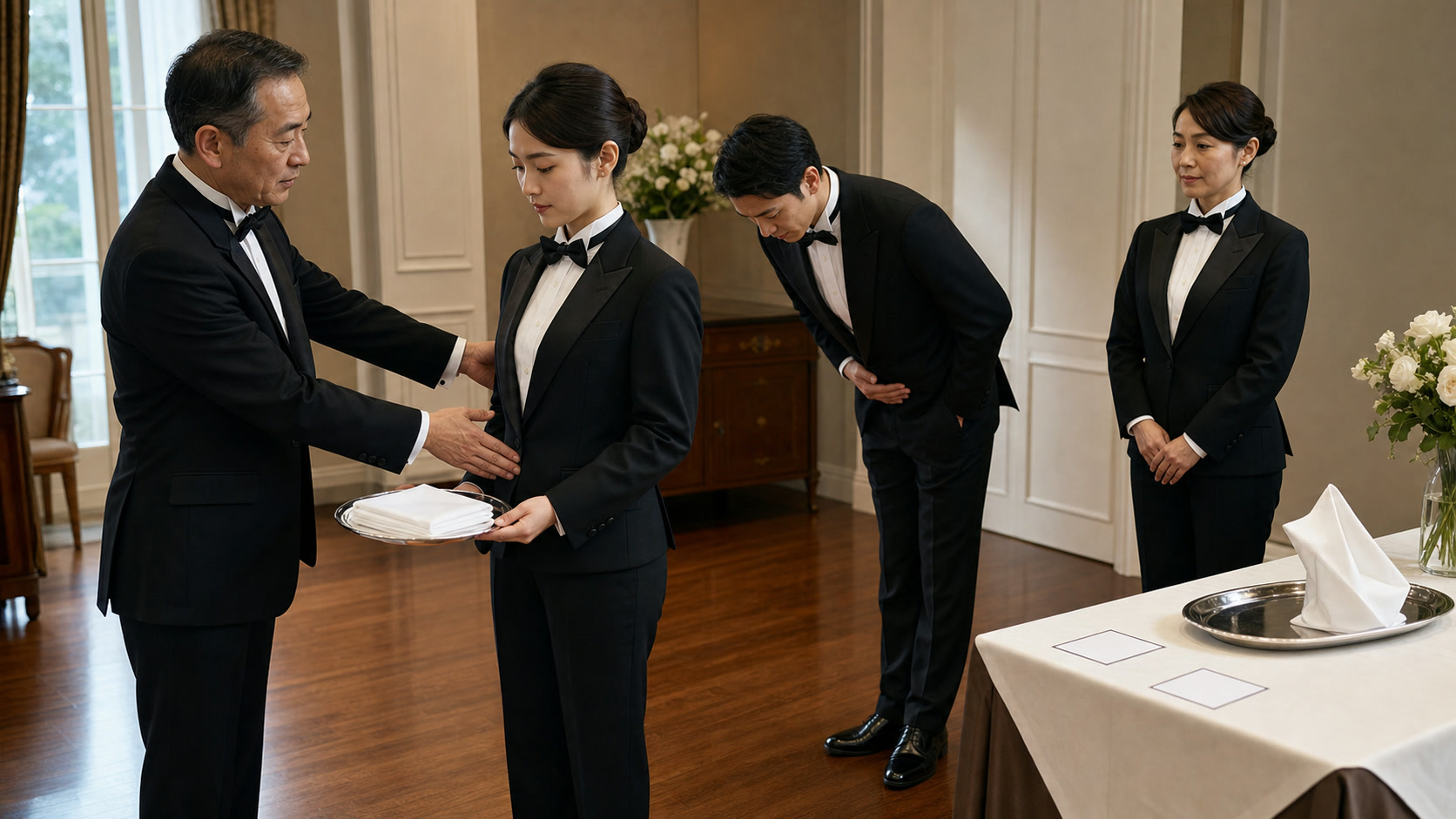 初級で求める応対の型を講師と確認する基礎研修の場面