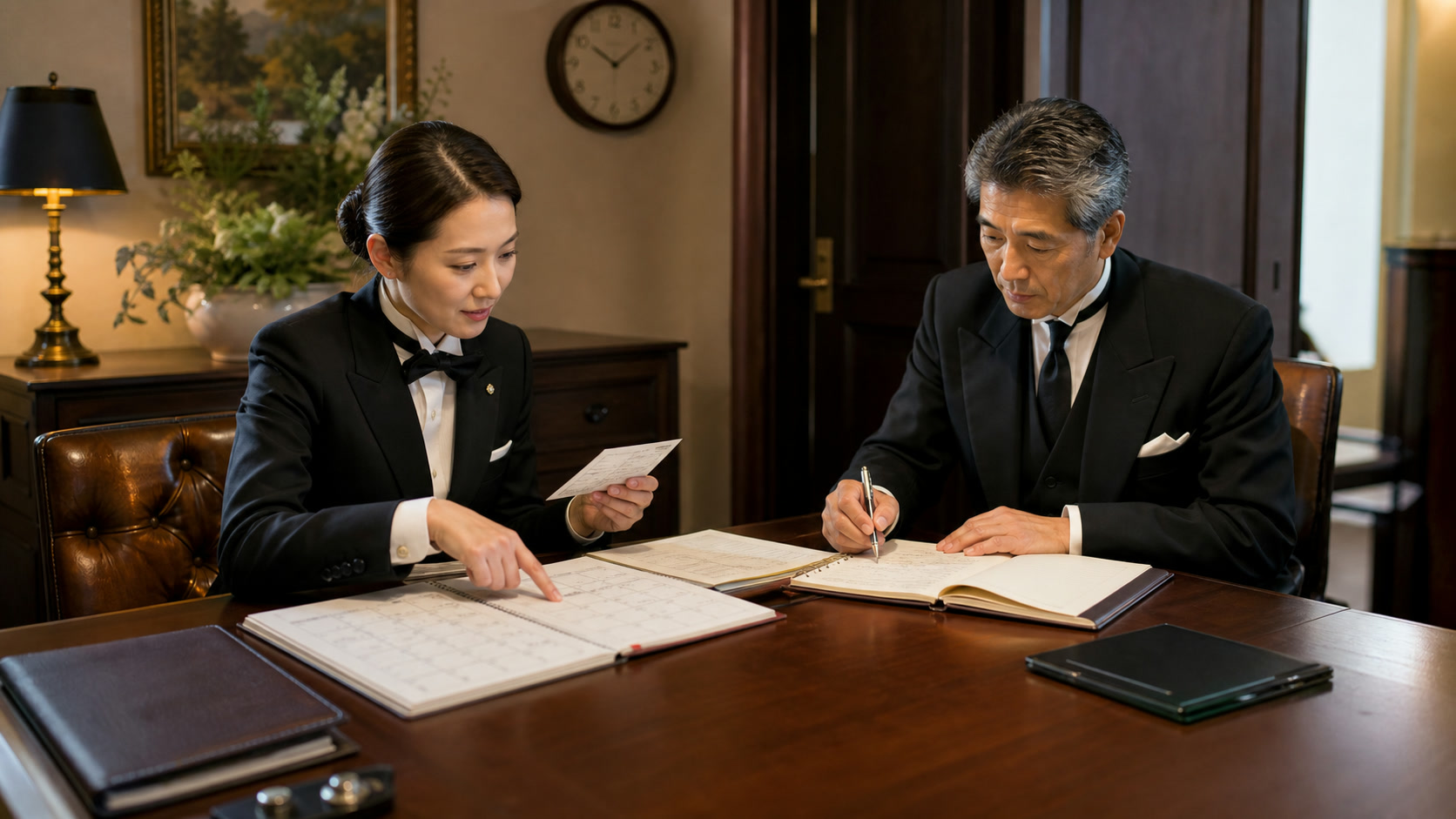 複数の予定表を照合し、家族と来客の時間を調整する執事