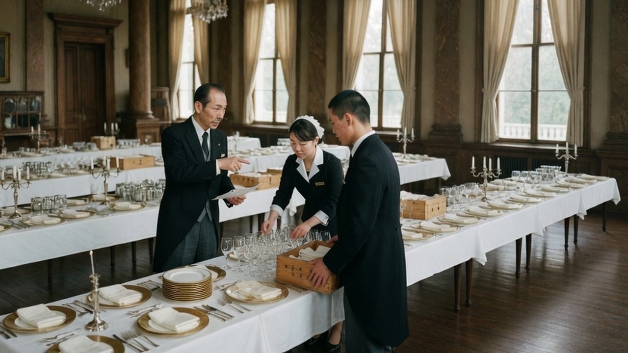A second steward supervising multiple staff and directing VIP service at a large-scale event venue