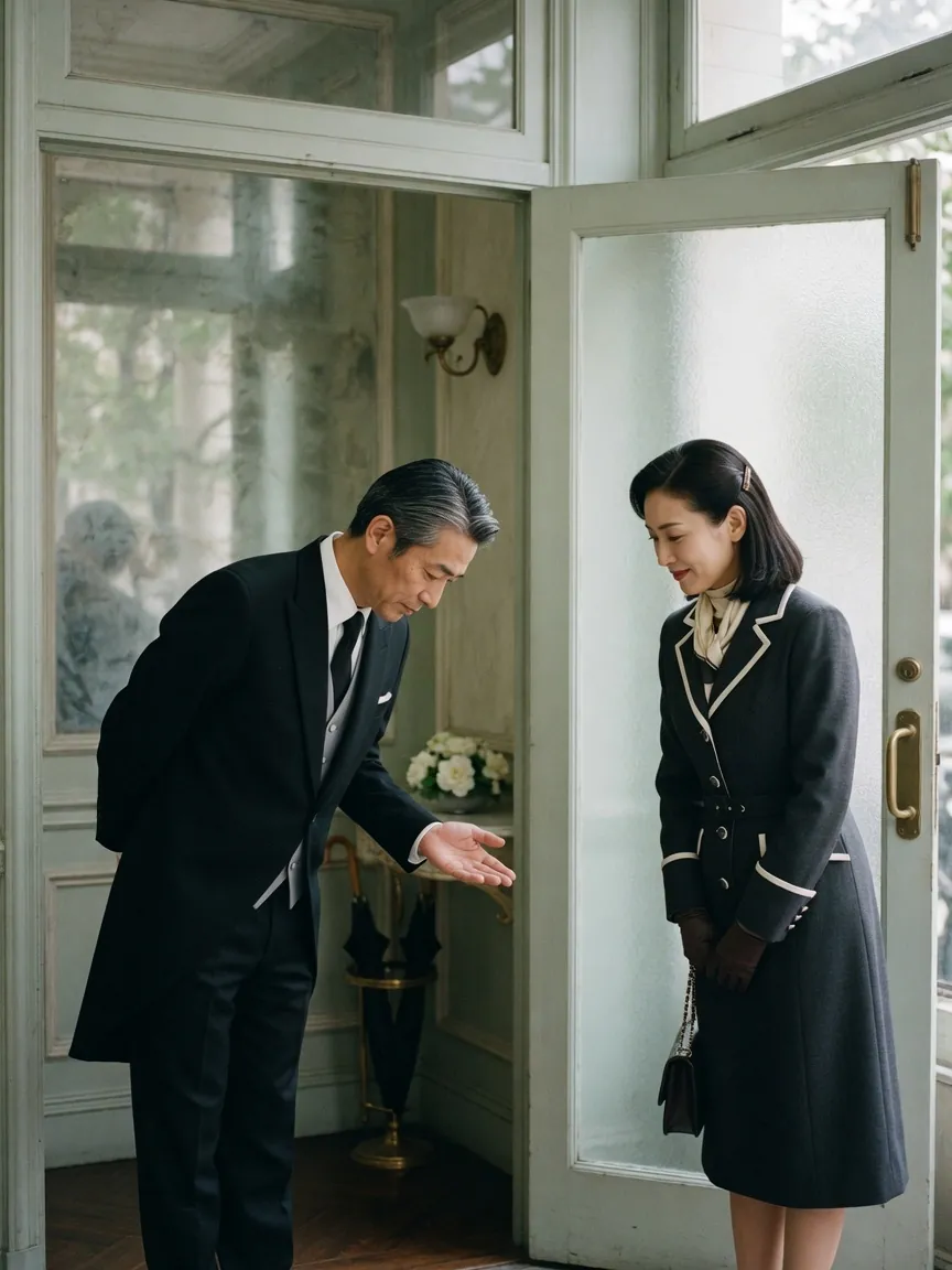 A butler quietly receiving a guest — anticipatory hospitality embodied in service