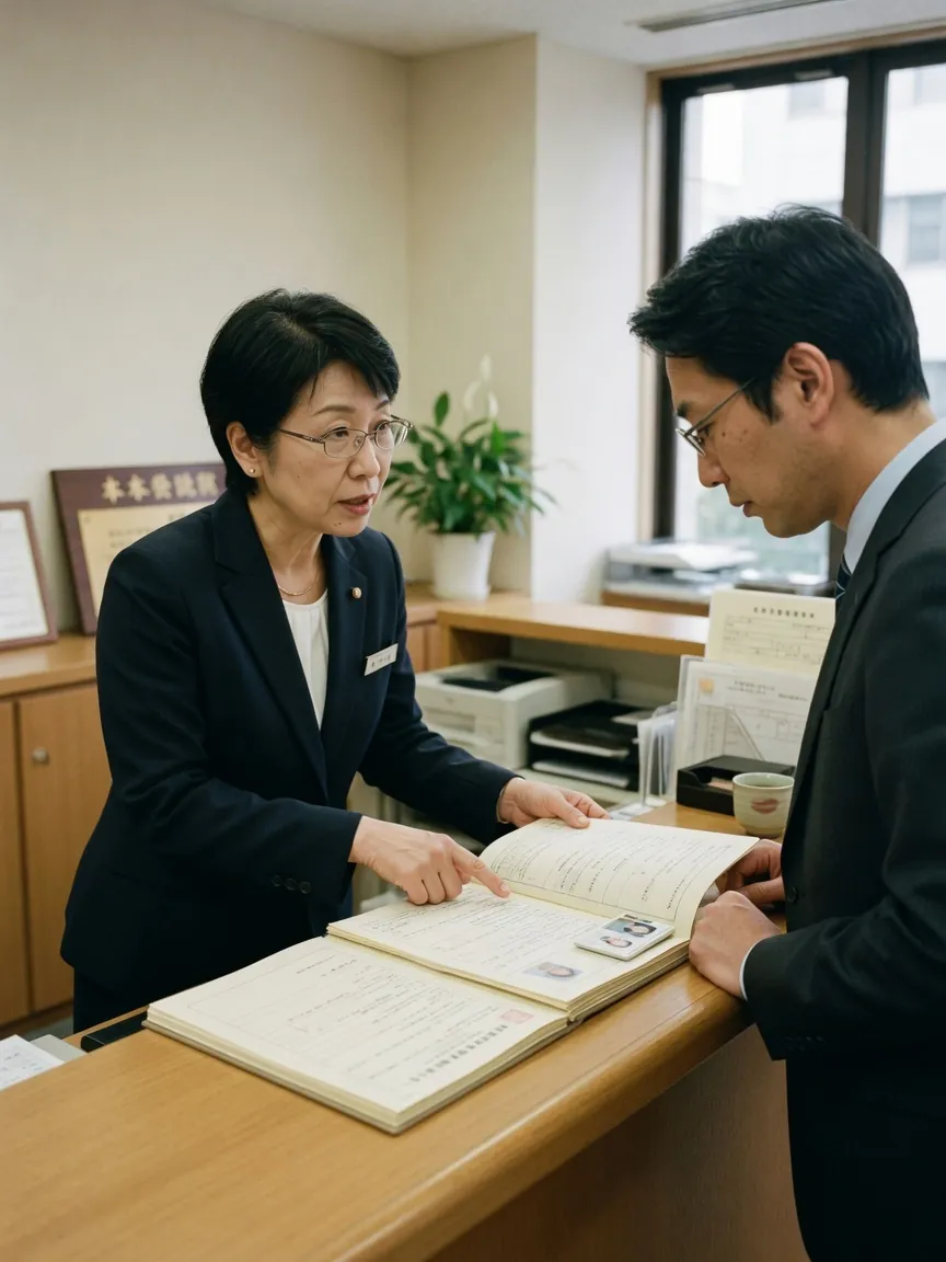 入会について案内する協会スタッフと相談に訪れた方の様子