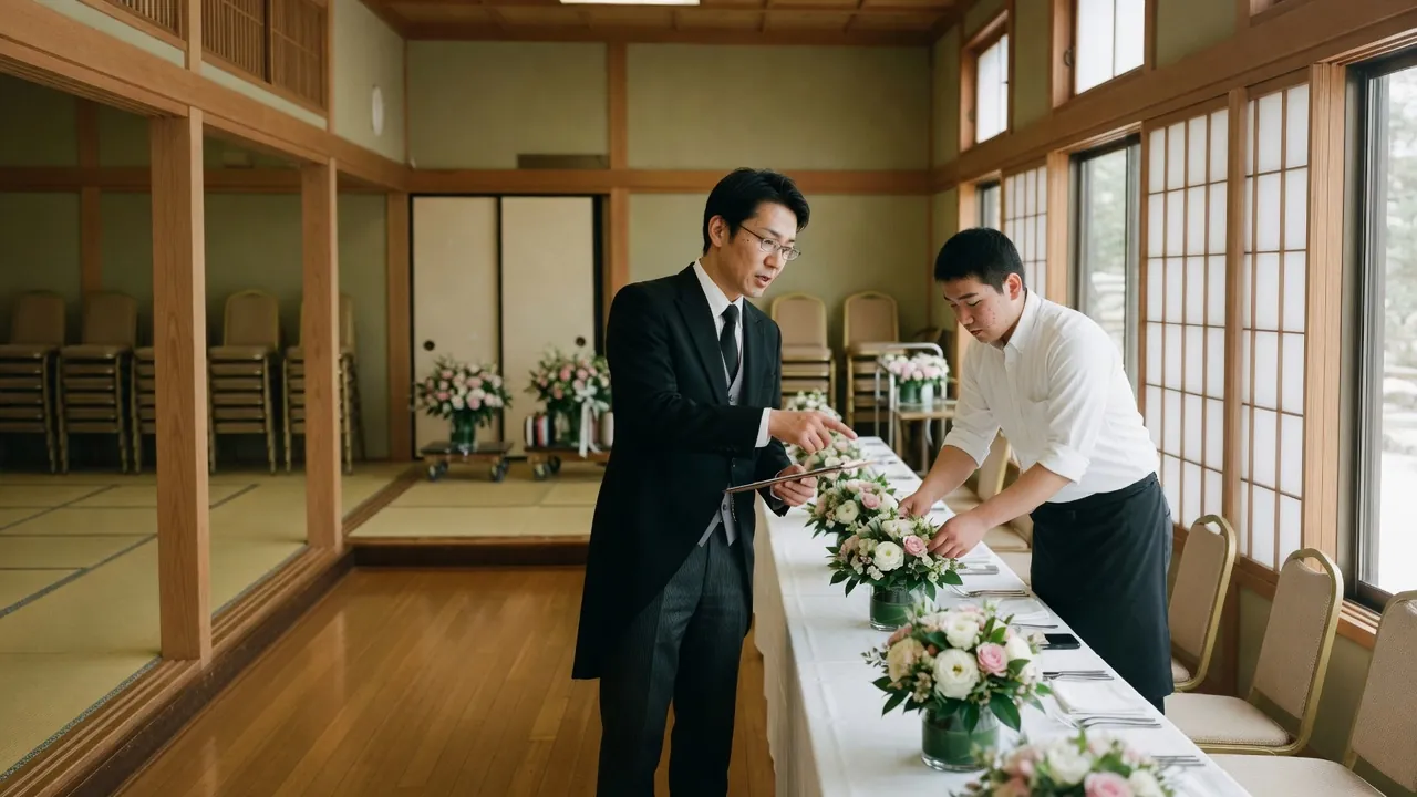 イベント企画運営の様子。執事が会場設営とセレモニー進行で特別な催事を演出する場面