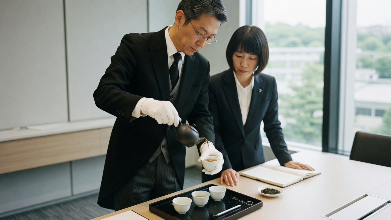 Tea Sommelier Butler研修風景。執事が紅茶の淹れ方とティーサービスを実践する様子