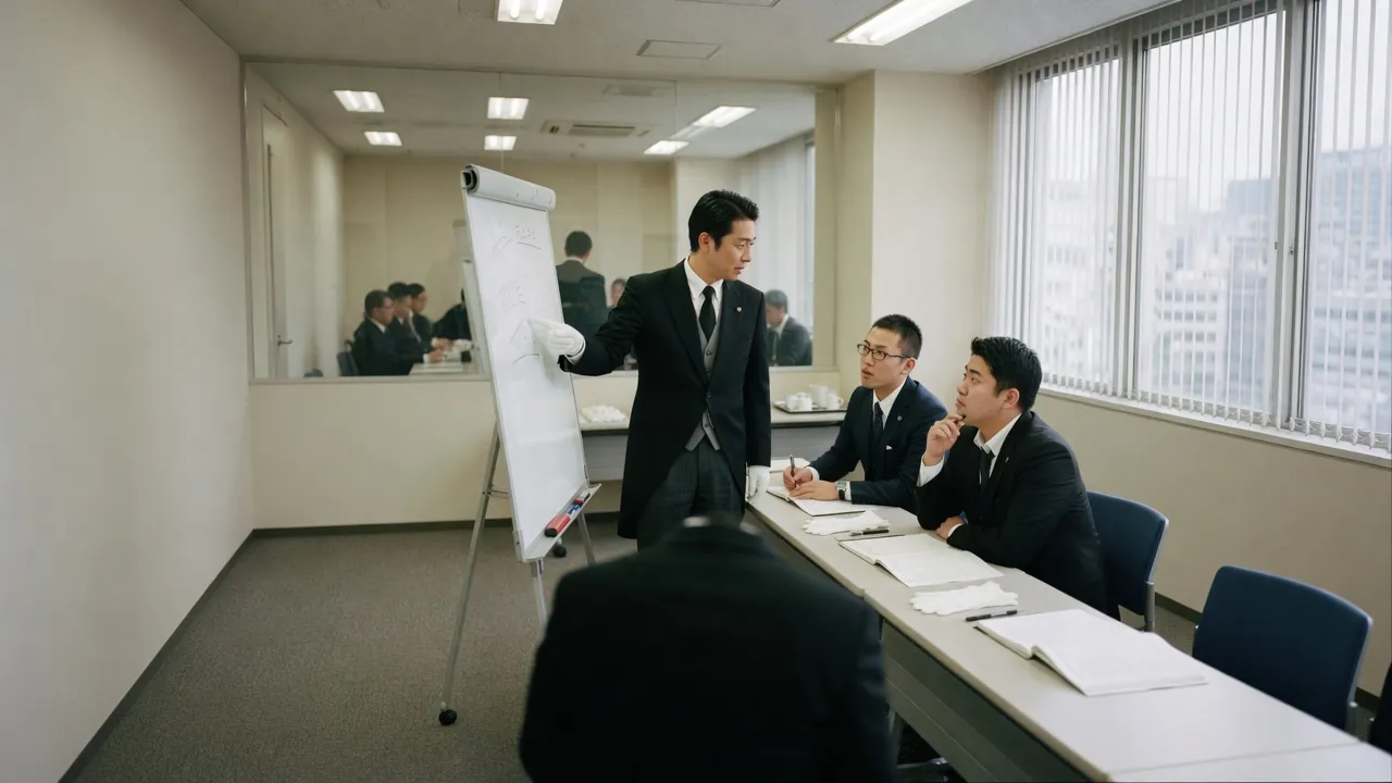 企業向け執事研修プログラムで受講者に所作を指導する執事の様子