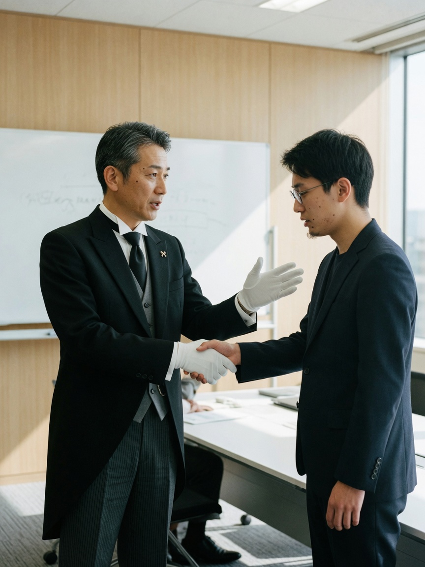 An international exchange scene of serving guests from diverse backgrounds