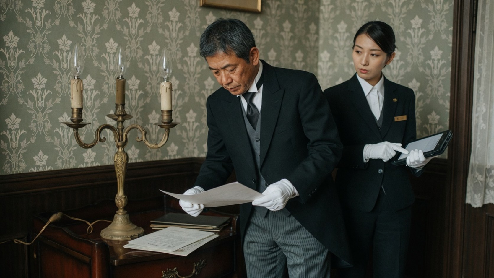 端末と記録の扱いを点検する執事