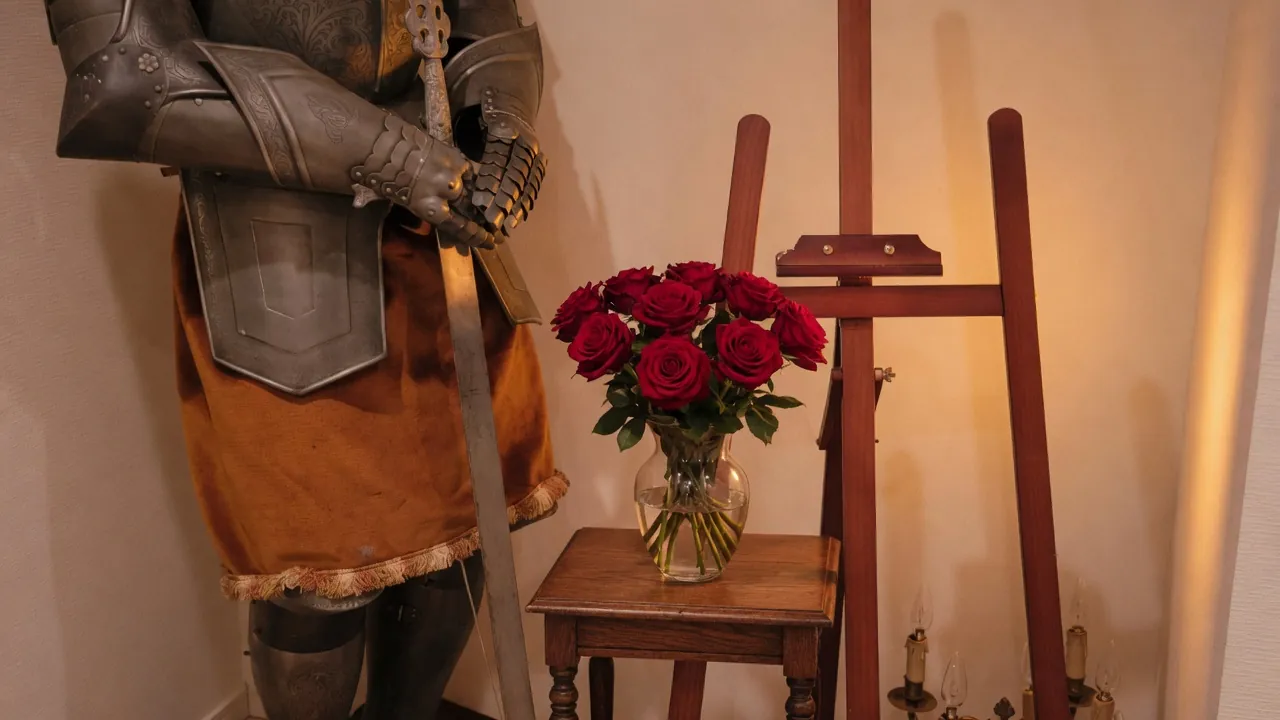 薔薇と画架のあるサロンの一隅