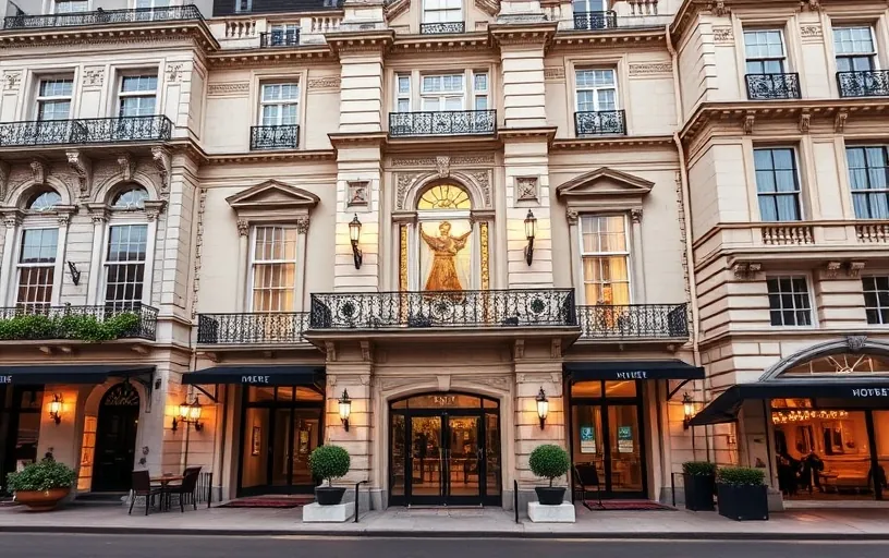 Related article illustration of a classic London hotel facade for the campaign sequel