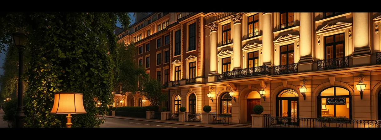 Related article illustration of an illuminated London hotel exterior for the campaign sequel