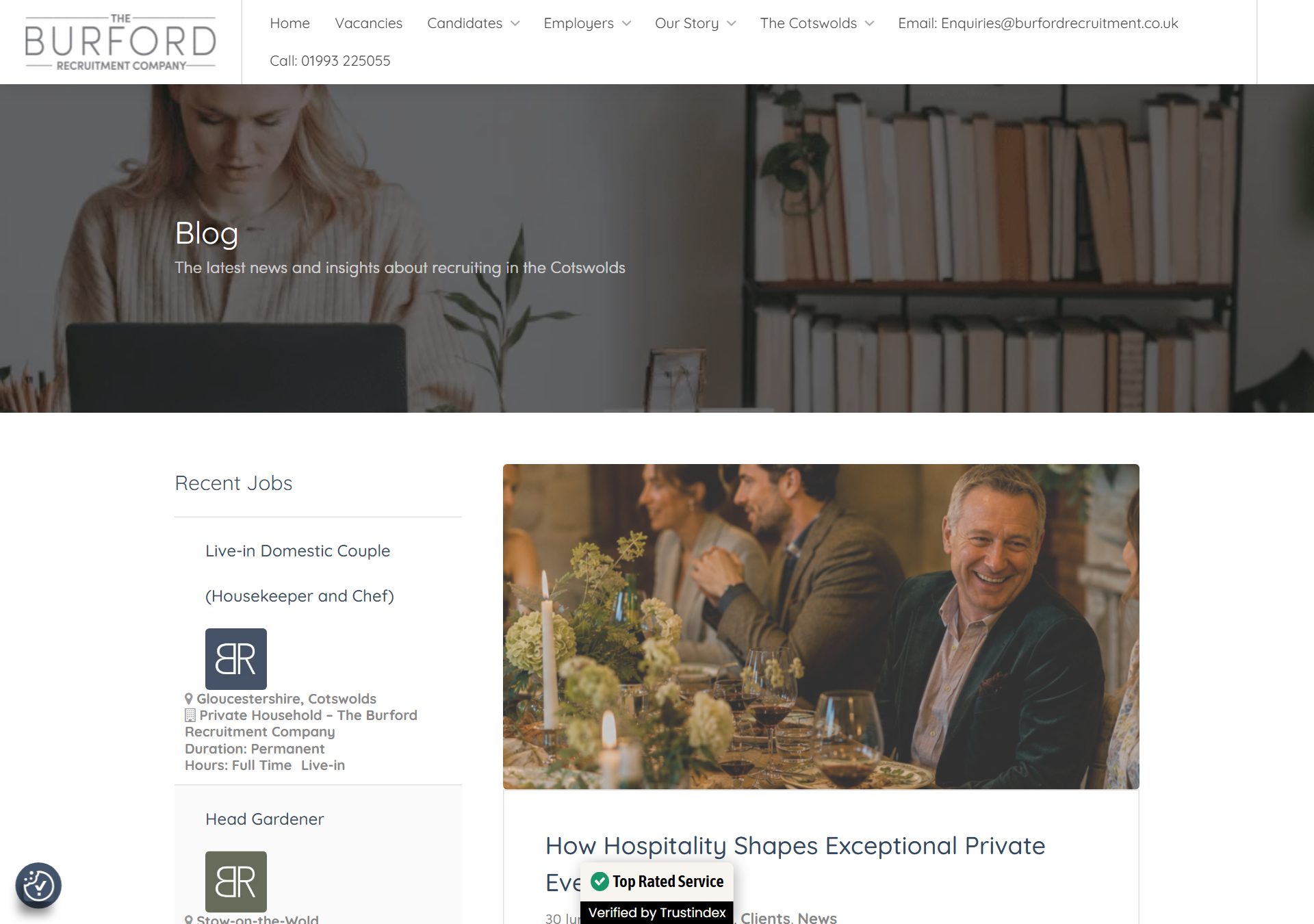Screenshot of the source article page on the blog of The Burford Recruitment Company, a UK private-staff recruiter
