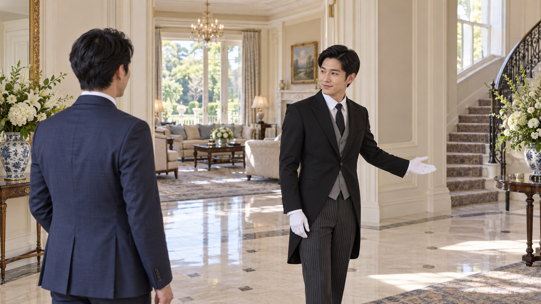 玄関でお客様を迎える THE BUTLER の執事