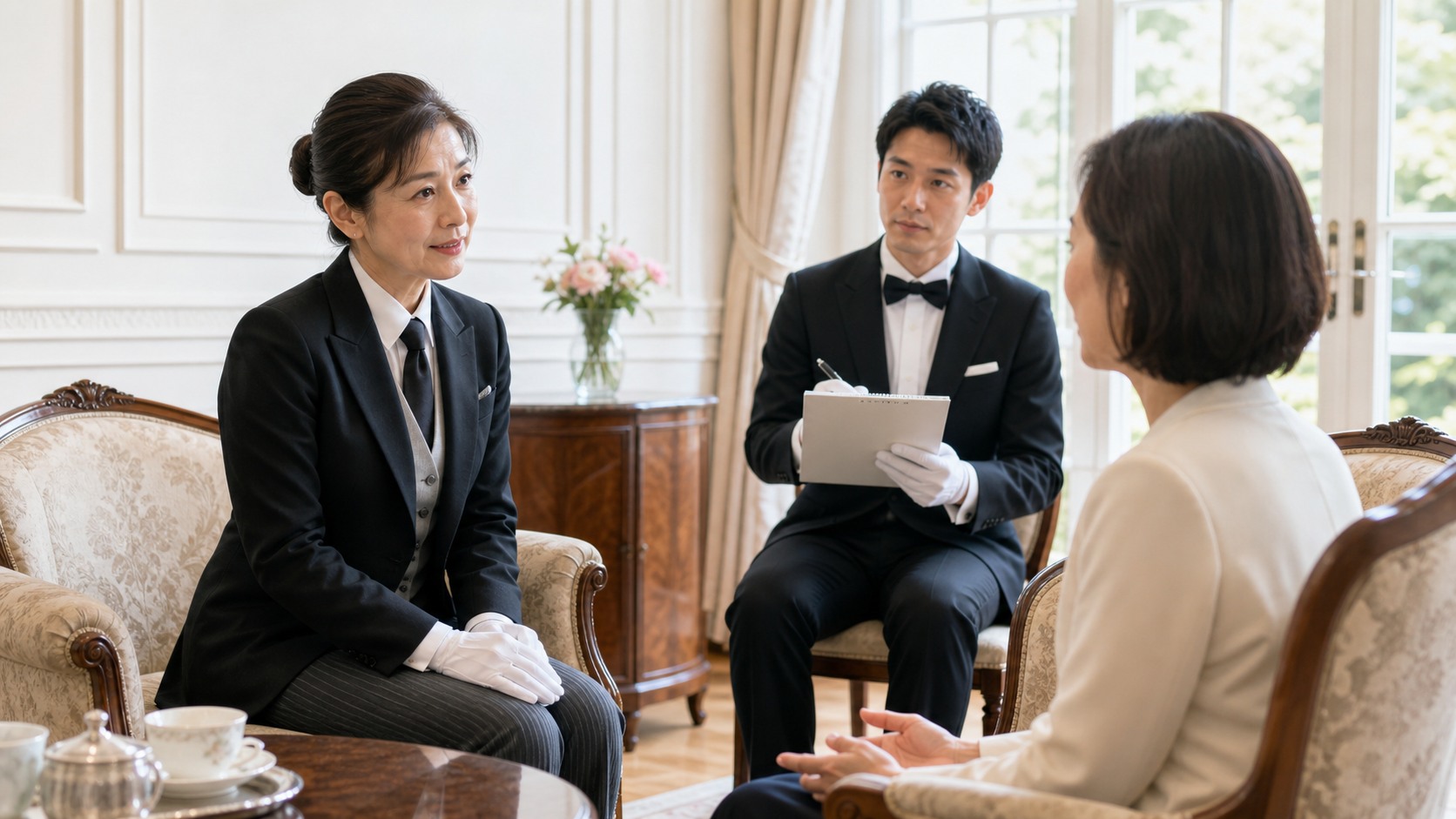 主人の話に耳を傾ける執事